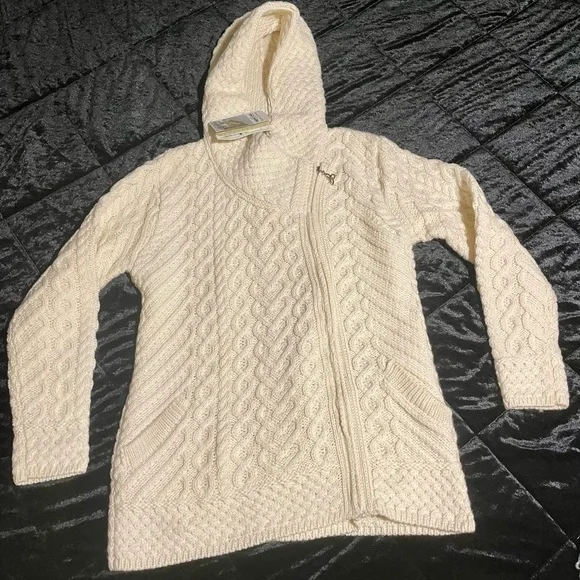 Aran Crafts Cream Cable Knit Hooded Sweater - Picture 2 of 8